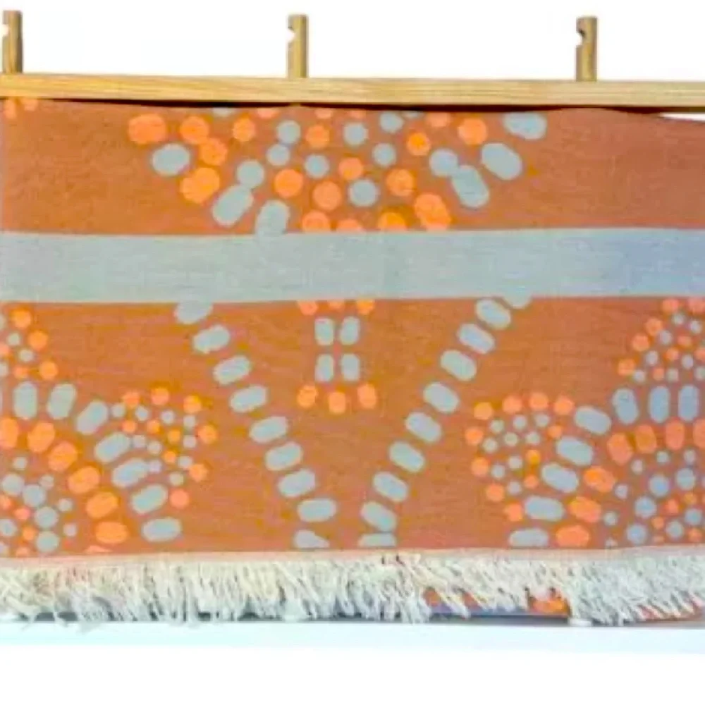 Mandala Tapestry Organic Blanket Loom Weave Tangerine Gray White FLiPSiDE 2 Side